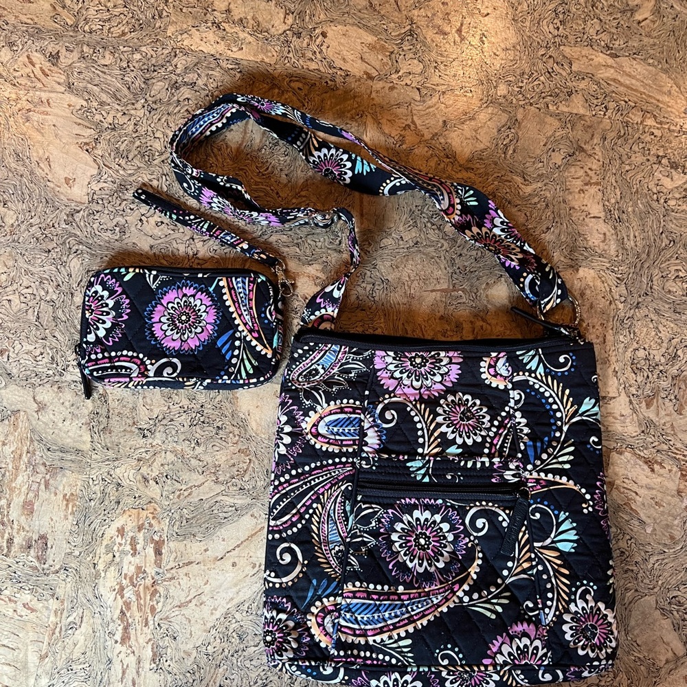 Vera Bradley Black and Purple Floral Crossbody Bag